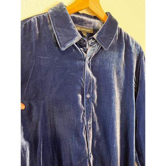I.N.C. Sapphire Blue Velvet Long Sleeve Collared Button Up Blouse Large Boho - Picture 5 of 11